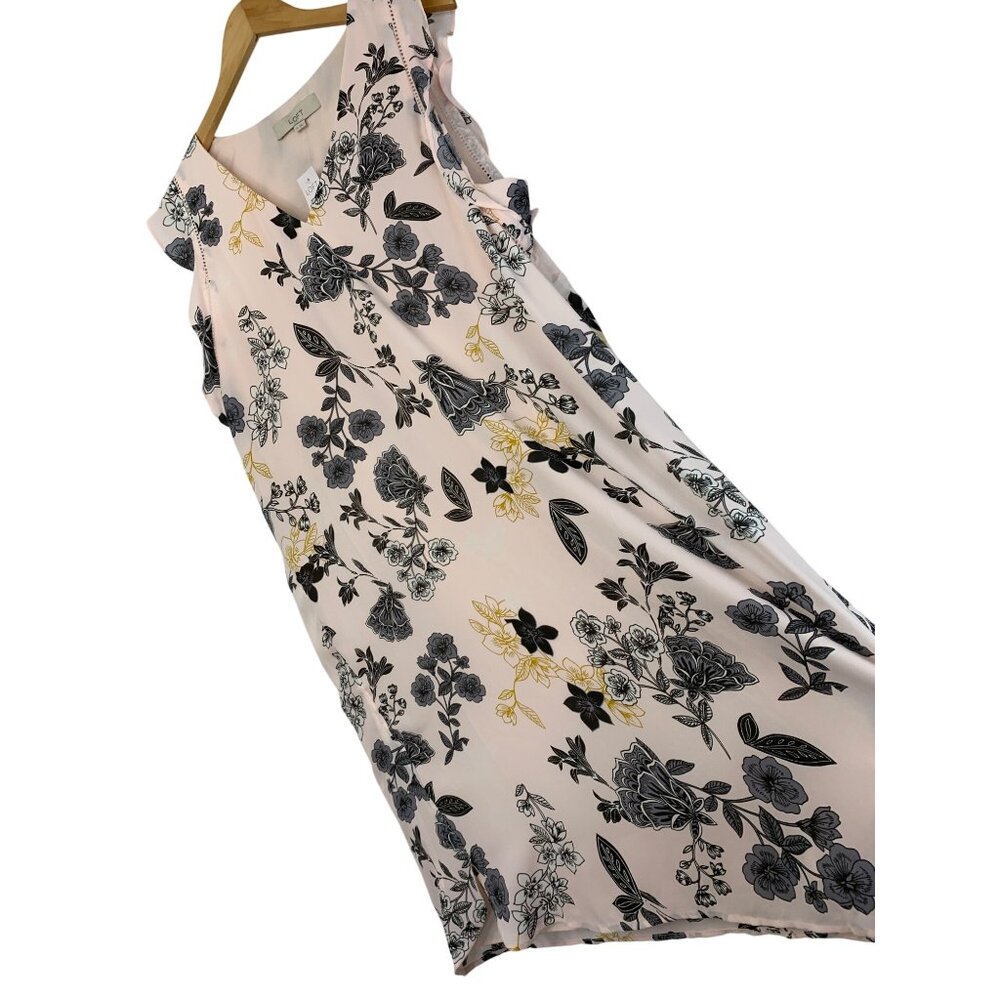 Floral Print Soft Pink Flutter Sleeve Shift Dress V-Neck Loft Womens XL NWT